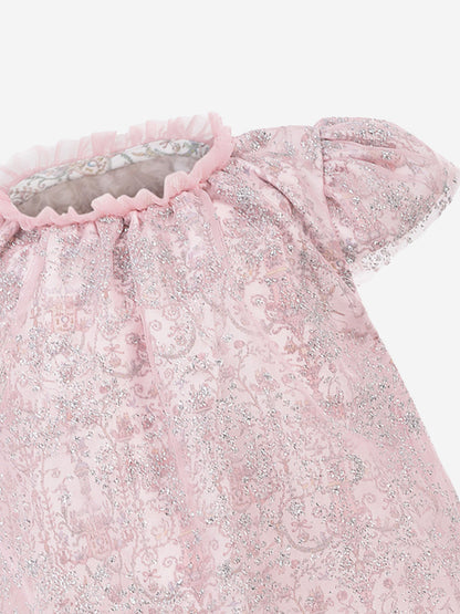Atelier Choux Baby Girls Glittery Toile de Jouy Dress in Pink