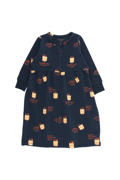 Girls Navy & Eggnog Cotton Dress