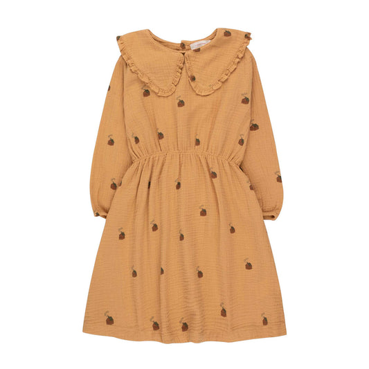 女童棕色印花棉连衣裙