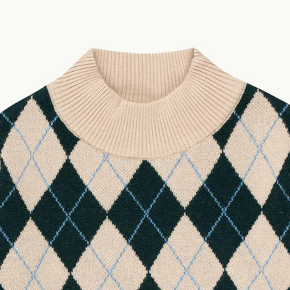 儿童深绿色格子毛衣