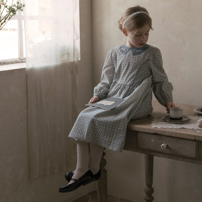 女童蓝色碎花棉连衣裙