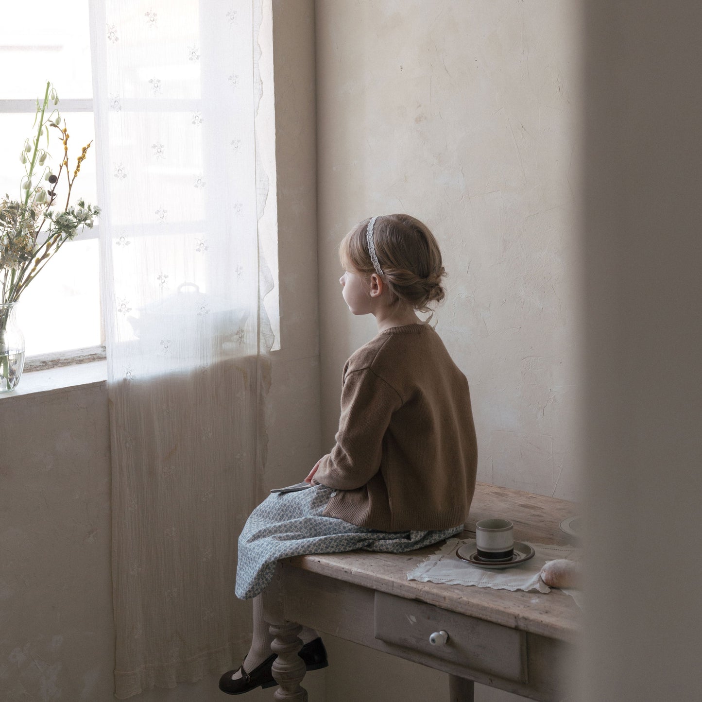 女童蓝色碎花棉连衣裙