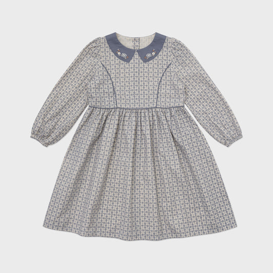 女童蓝色碎花棉连衣裙