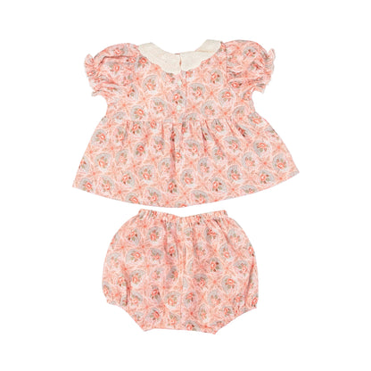 女婴粉色花朵棉套装