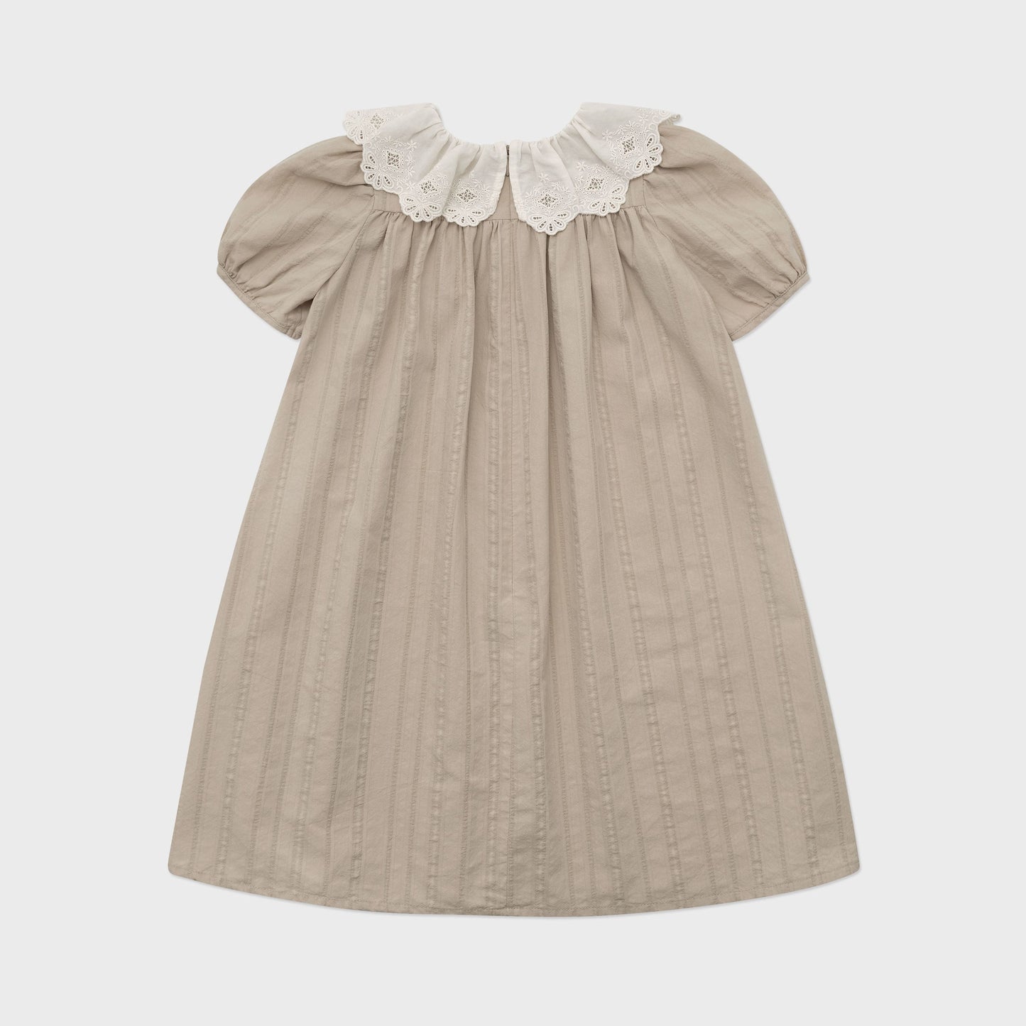女童卡其色荷叶边棉连衣裙