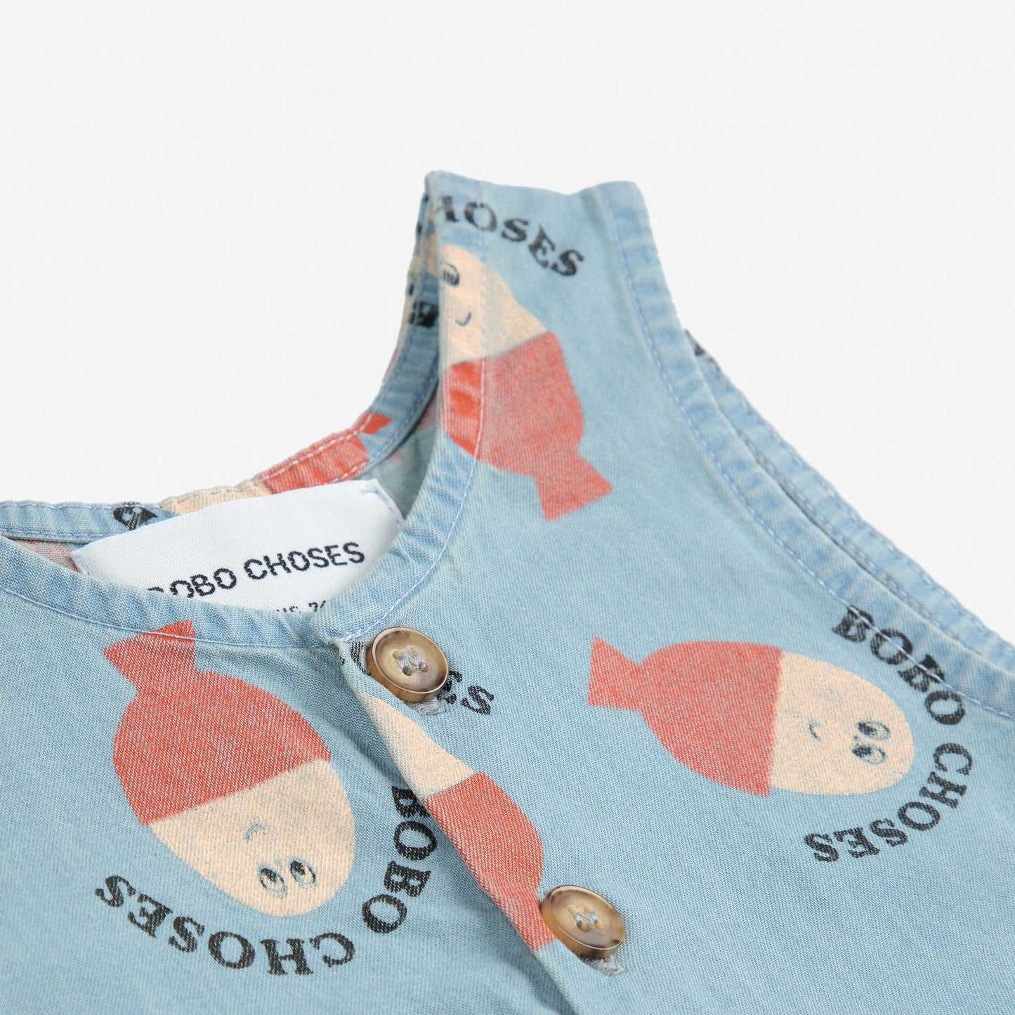 婴儿浅蓝色印花Logo牛仔连体裤