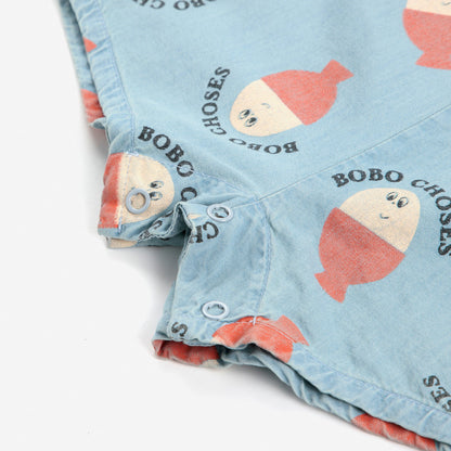 婴儿浅蓝色印花Logo牛仔连体裤