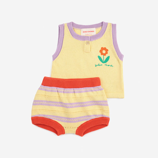 女婴米色花朵针织棉套装(2件)