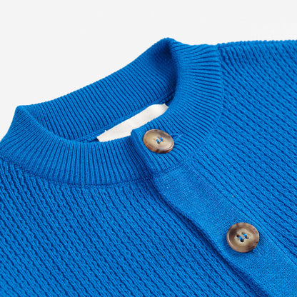 儿童蓝色笑脸刺绣针织开衫