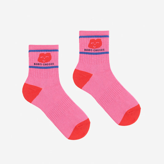 女童粉色印花Logo棉袜