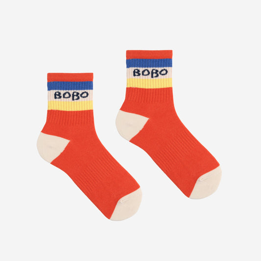 儿童红色刺绣Logo棉袜