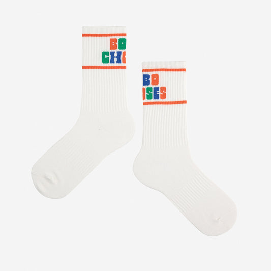 儿童白色印花Logo棉袜