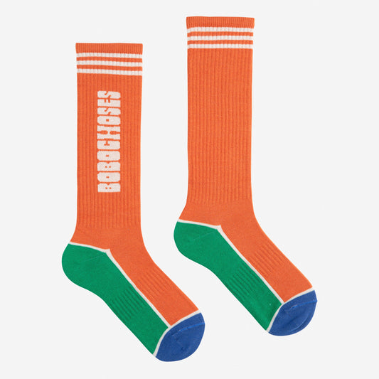 儿童橙色刺绣Logo棉袜