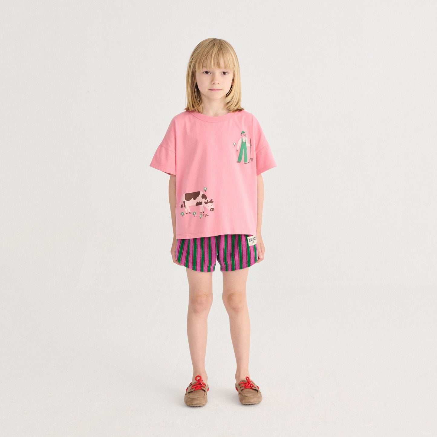 儿童紫色条纹棉短裤