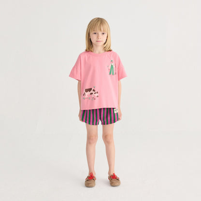 儿童紫色条纹棉短裤