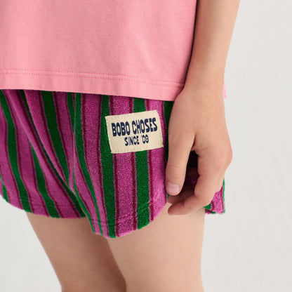 儿童紫色条纹棉短裤