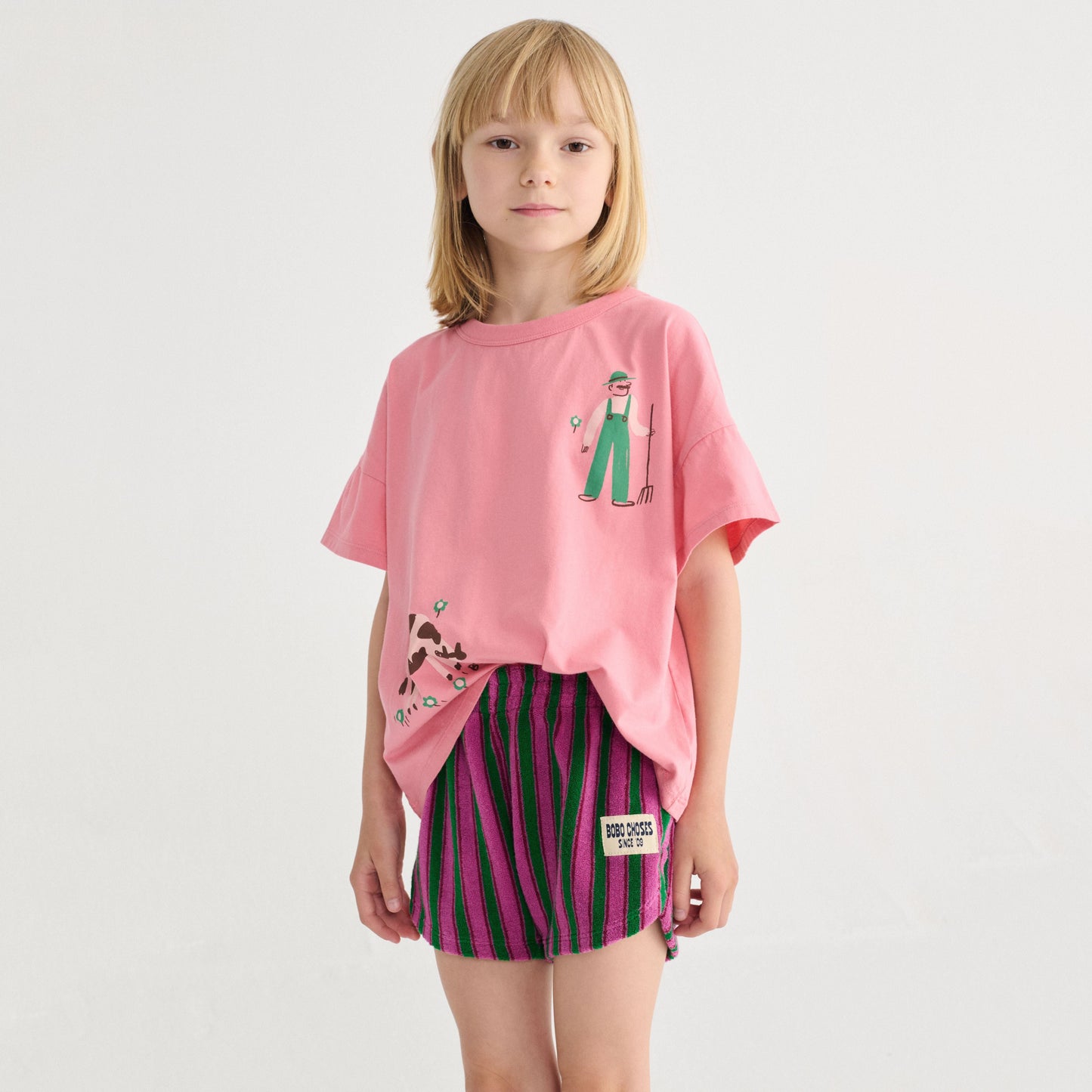 儿童紫色条纹棉短裤