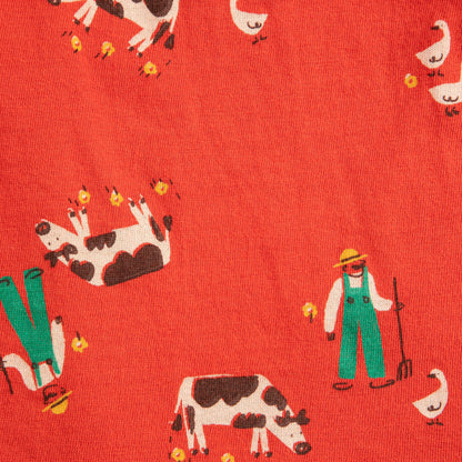 女童红色印花棉短裙