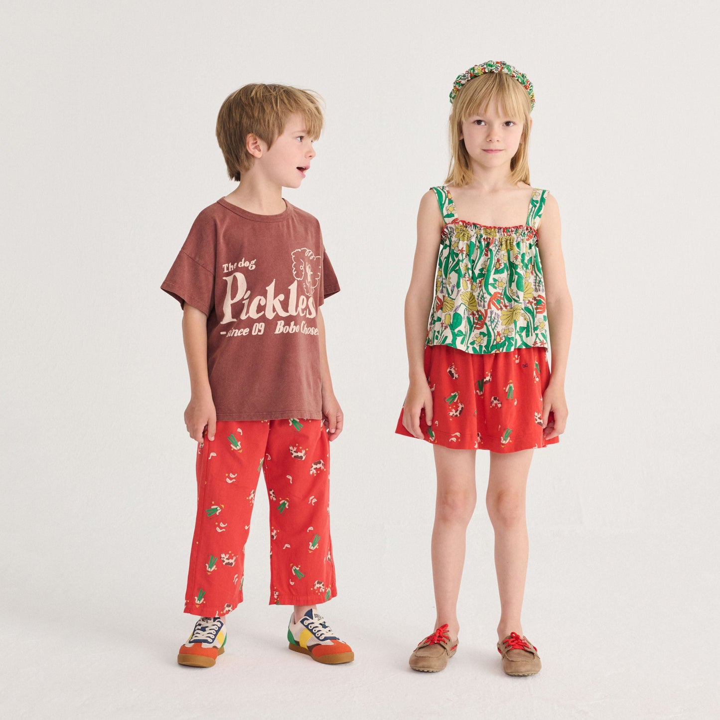 女童红色印花棉短裙