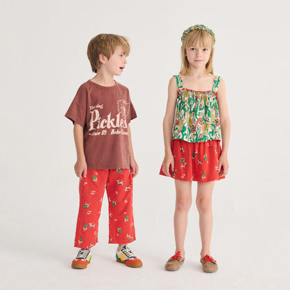 女童红色印花棉短裙