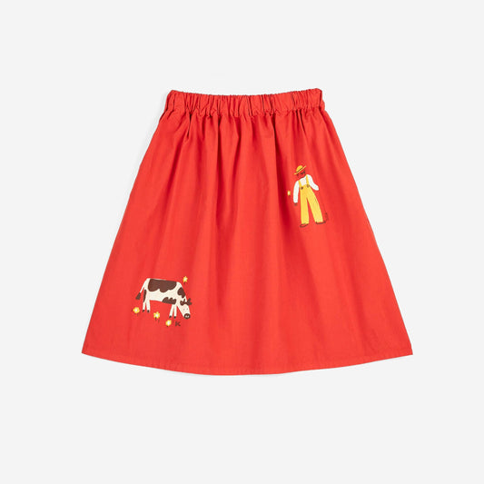 女童红色奶牛印花棉短裙