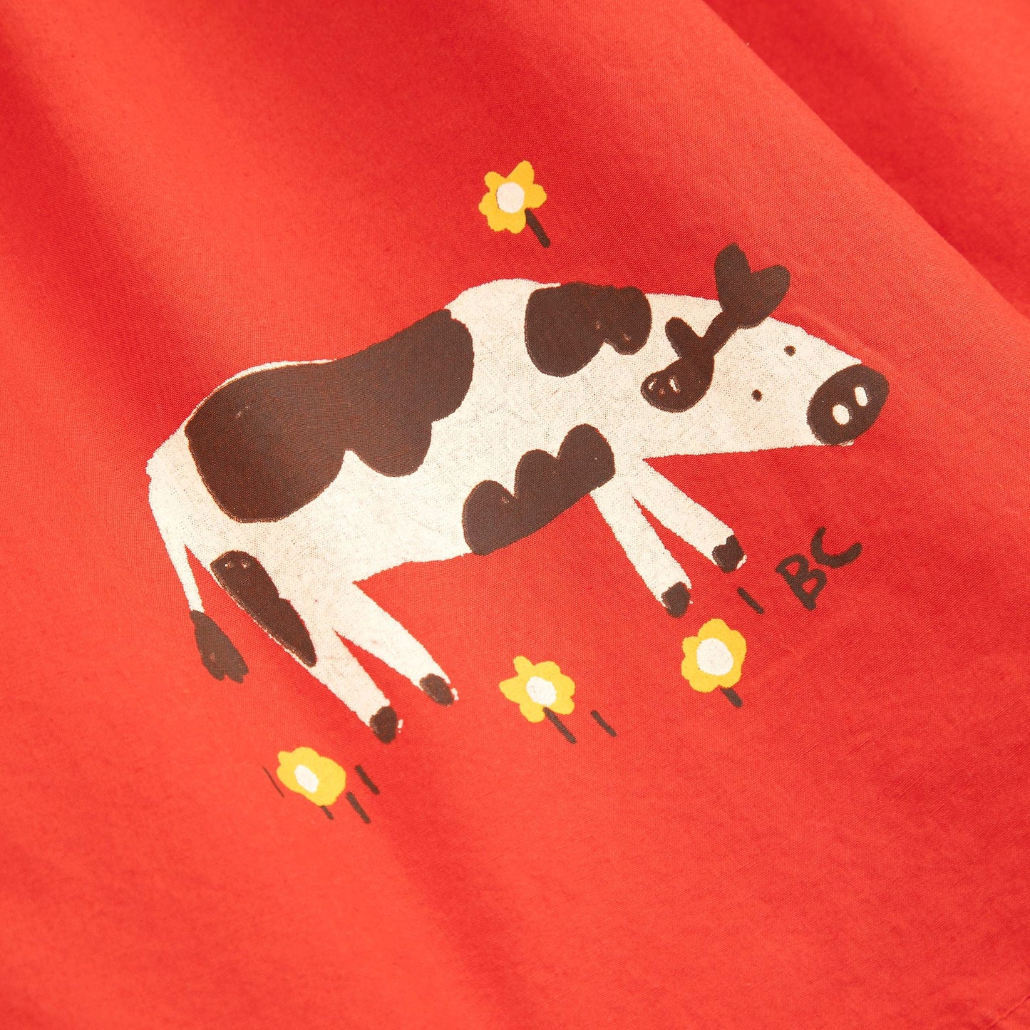女童红色奶牛印花棉短裙