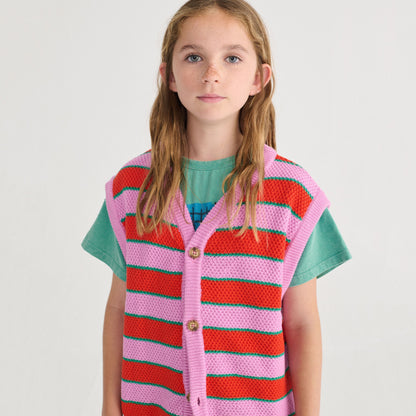 女童粉紫色条纹棉针织背心