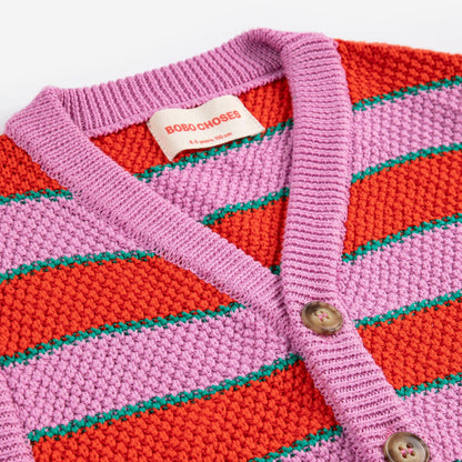 女童粉紫色条纹棉针织背心