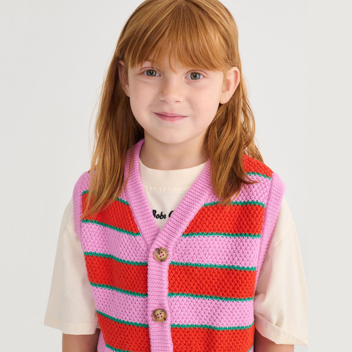 女童粉紫色条纹棉针织背心