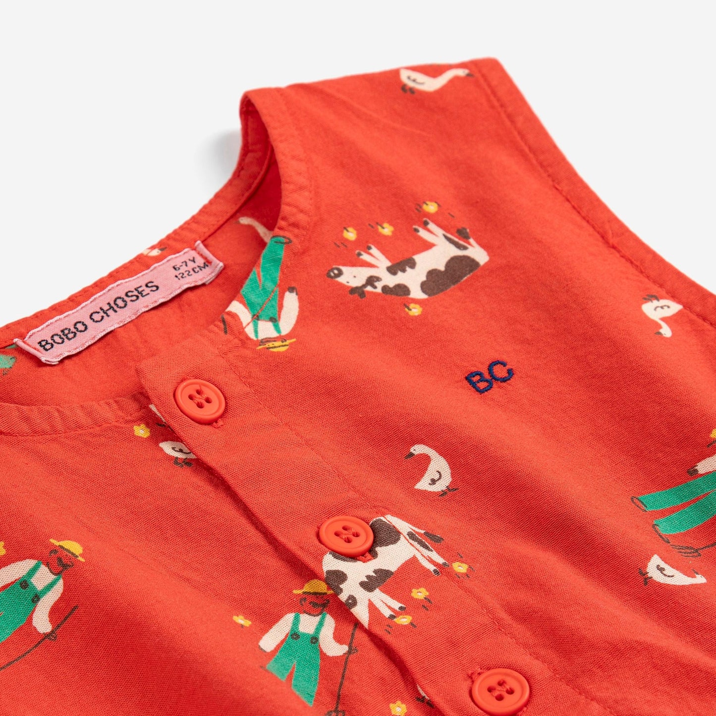 女童红色印花棉连衣裙