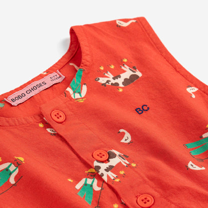 女童红色印花棉连衣裙