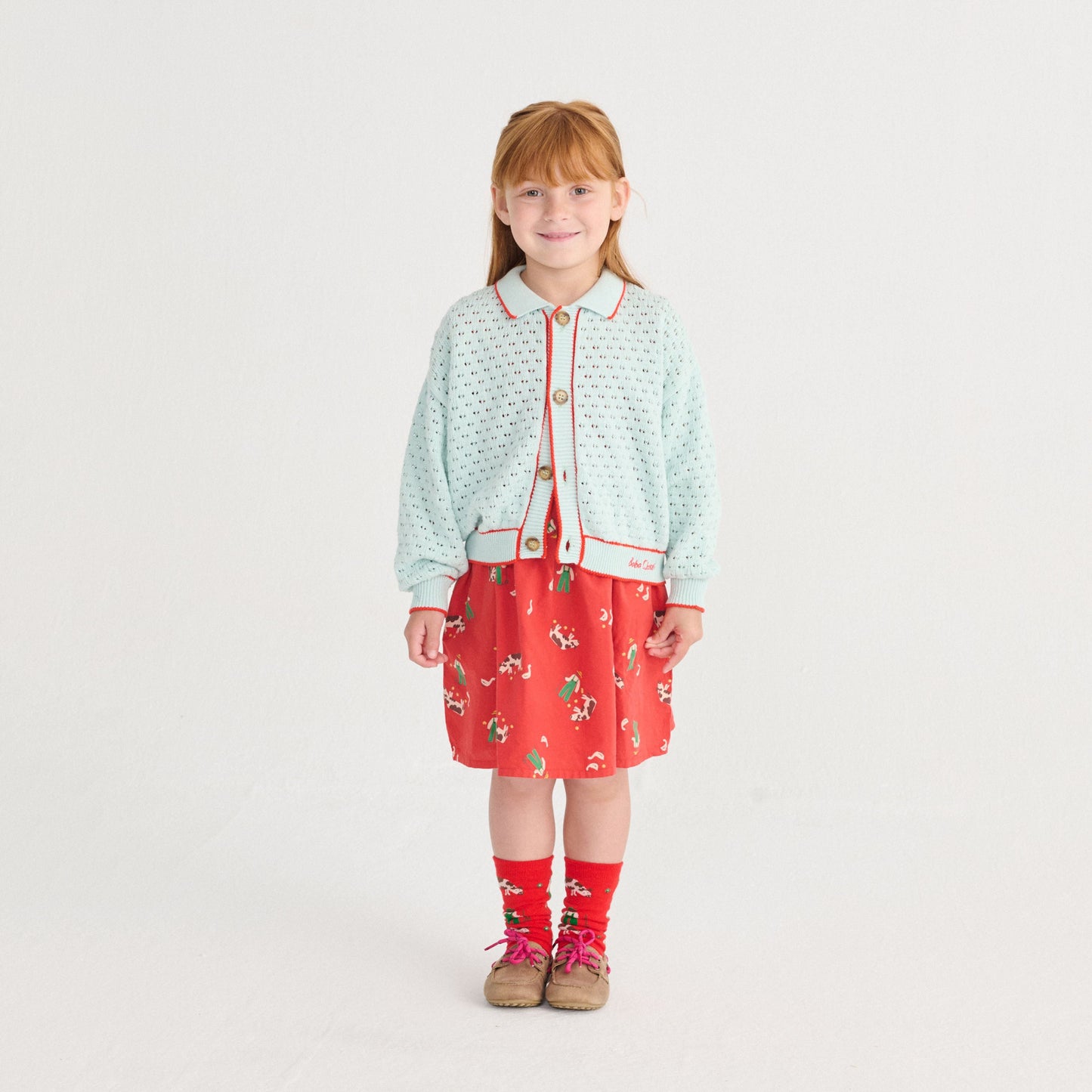 女童红色印花棉连衣裙