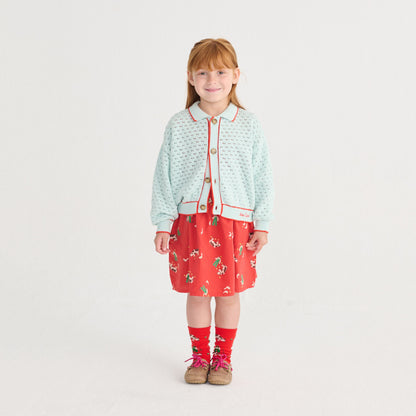 女童红色印花棉连衣裙