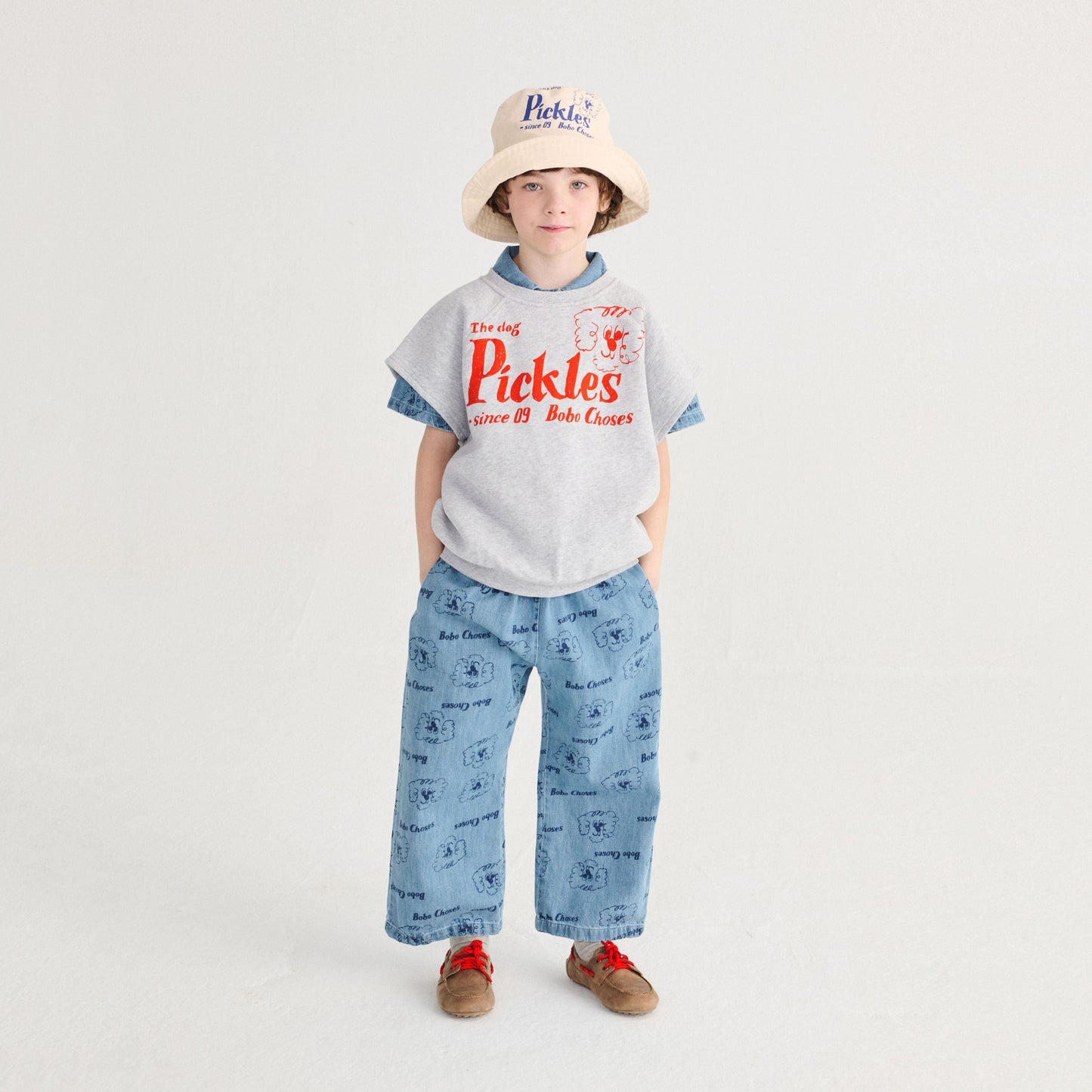 儿童白色Logo双面渔夫帽