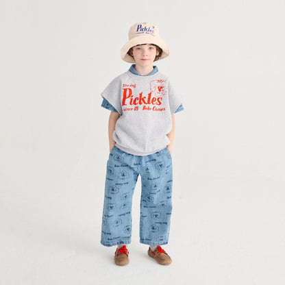 儿童白色Logo双面渔夫帽