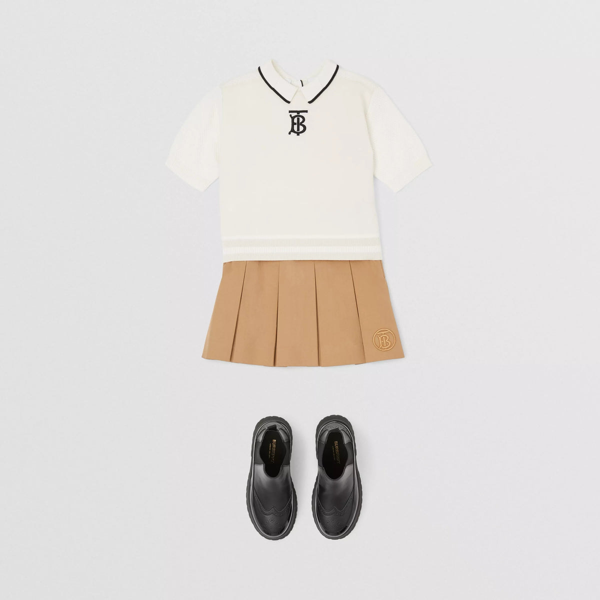 女童米色Logo百褶裙