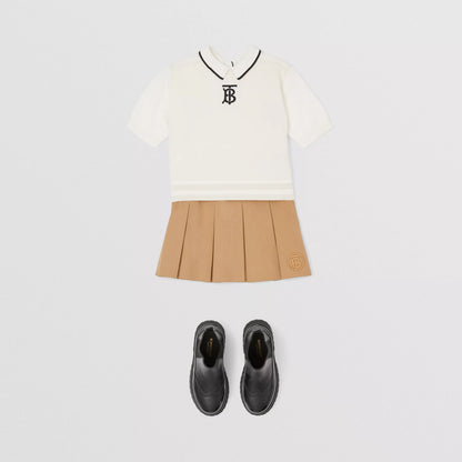 女童米色Logo百褶裙