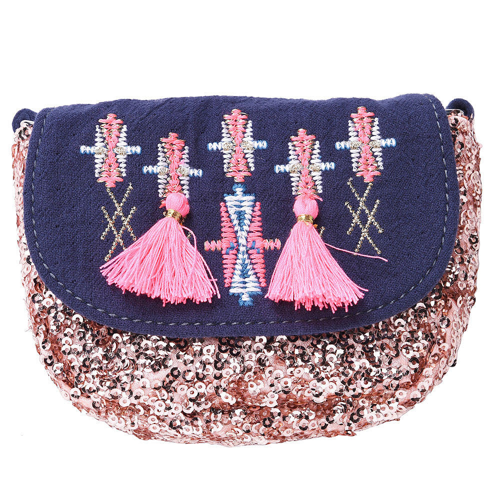 Girls Dark Grey Tassel Trims 'Dika'Messenger Bags