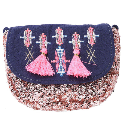 Girls Dark Grey Tassel Trims 'Dika'Messenger Bags