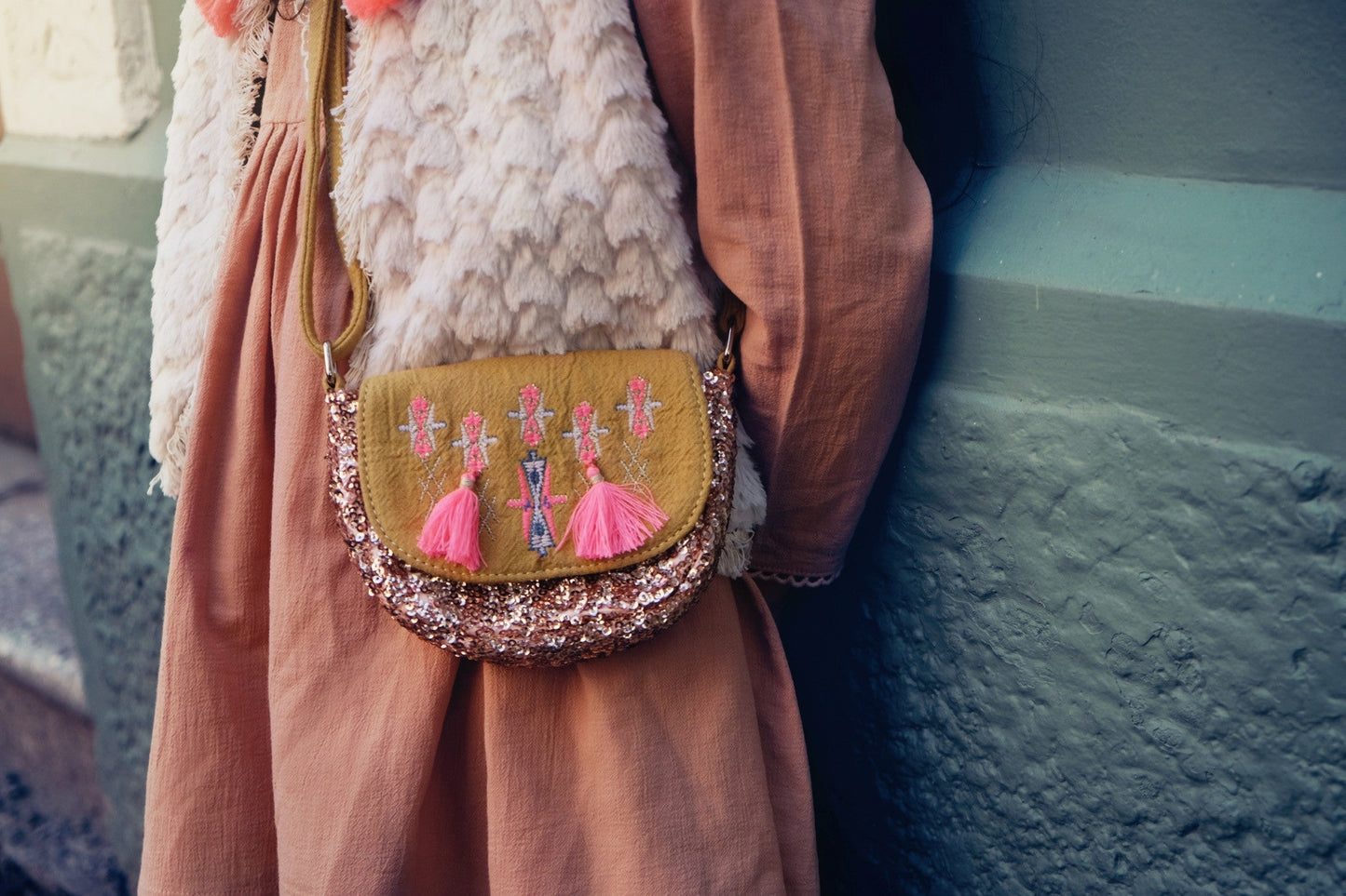 Girls Safran Tassel Trims 'Dika'Messenger Bags