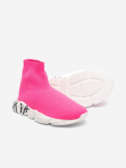Balenciaga 儿童鞋底涂鸦速度训练鞋 粉色