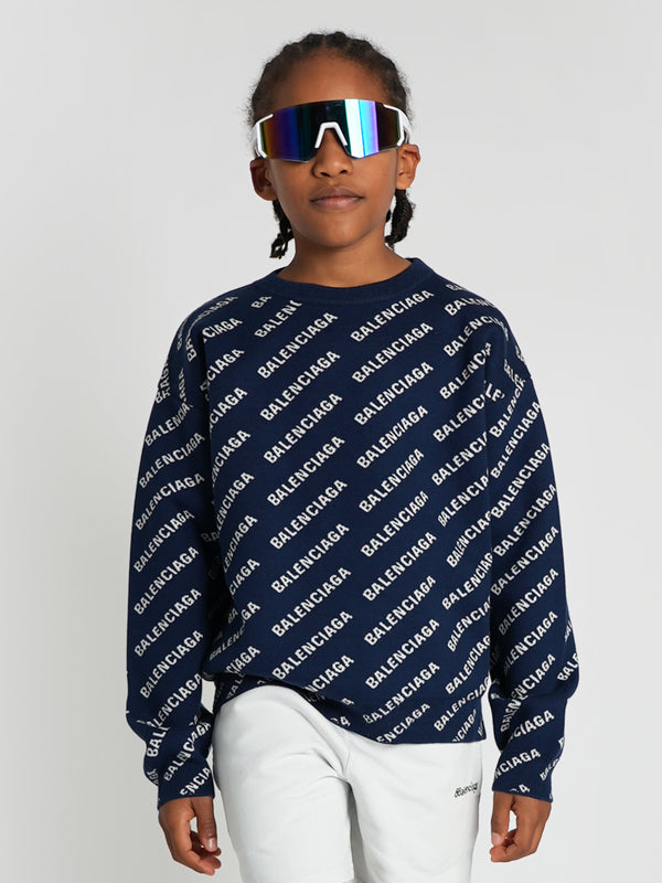 Balenciaga 儿童全标志运动衫（海军蓝）