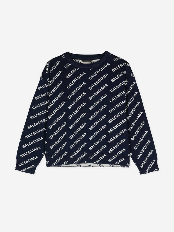 Balenciaga 儿童全标志运动衫（海军蓝）