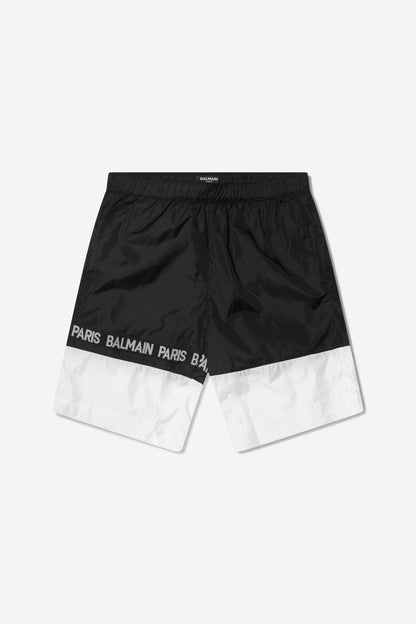 Balmain 男童拼色徽标泳裤