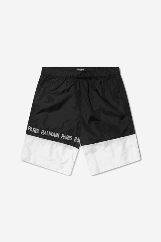 Balmain 男童拼色徽标泳裤