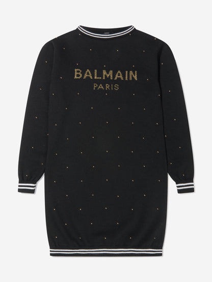Balmain 女童羊毛针织徽标连衣裙