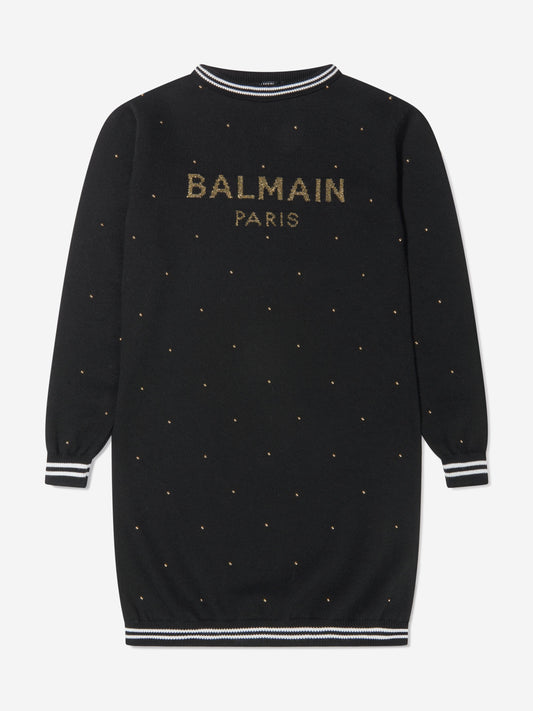 Balmain 女童羊毛针织徽标连衣裙