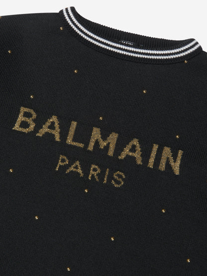 Balmain 女童羊毛针织徽标连衣裙