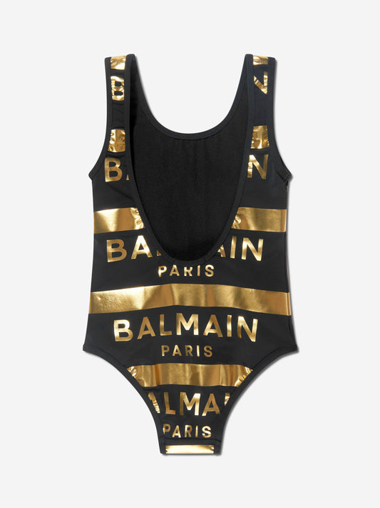 Balmain 女童黑色条纹徽标泳衣