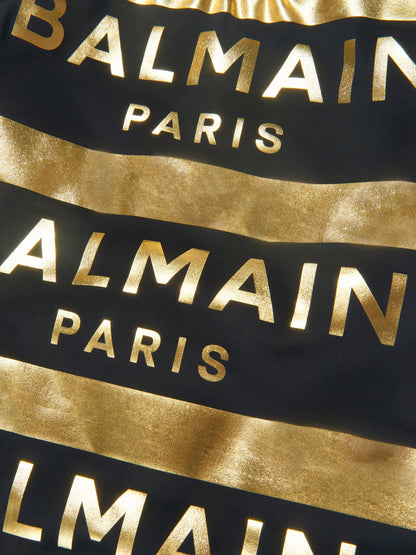Balmain 女童黑色条纹徽标泳衣